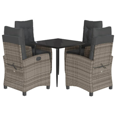 vidaXL 5-tlg. Garten-Essgruppe mit Kissen Grau Poly Rattan