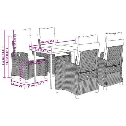 vidaXL 5-tlg. Garten-Essgruppe mit Kissen Grau Poly Rattan