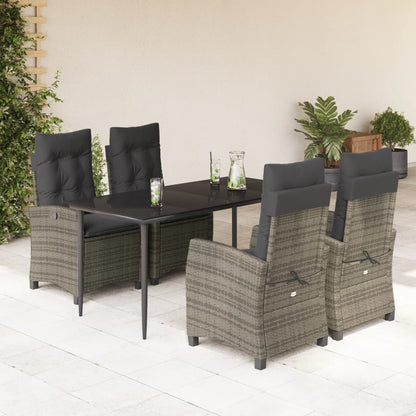 vidaXL 5-tlg. Garten-Essgruppe mit Kissen Grau Poly Rattan