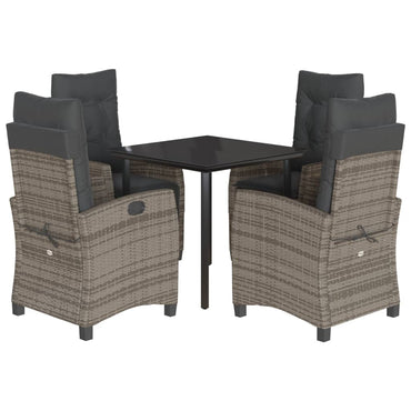 vidaXL 5-tlg. Garten-Essgruppe mit Kissen Grau Poly Rattan