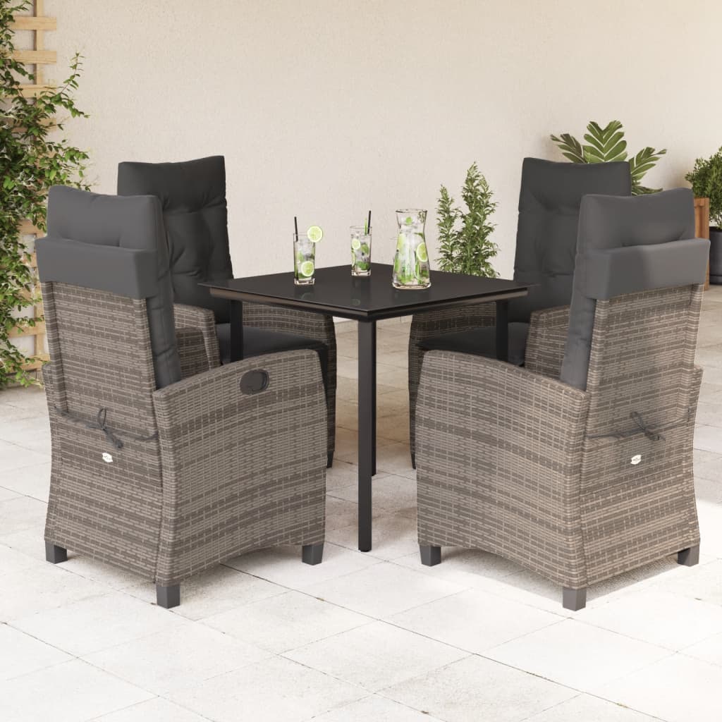 vidaXL Salon de jardin 5 pcs avec coussins Résine tressée Gris