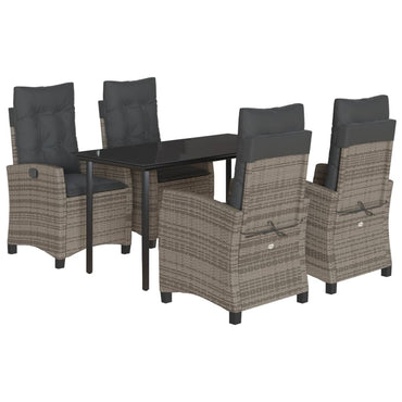 vidaXL 5-tlg. Garten-Essgruppe mit Kissen Grau Poly Rattan