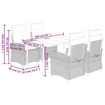 vidaXL 5-tlg. Garten-Essgruppe mit Kissen Beigemischung Poly Rattan