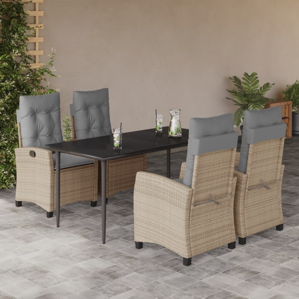 vidaXL 5-tlg. Garten-Essgruppe mit Kissen Beigemischung Poly Rattan