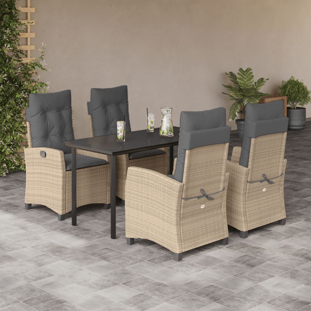 vidaXL 5-tlg. Garten-Essgruppe mit Kissen Beigemischung Poly Rattan