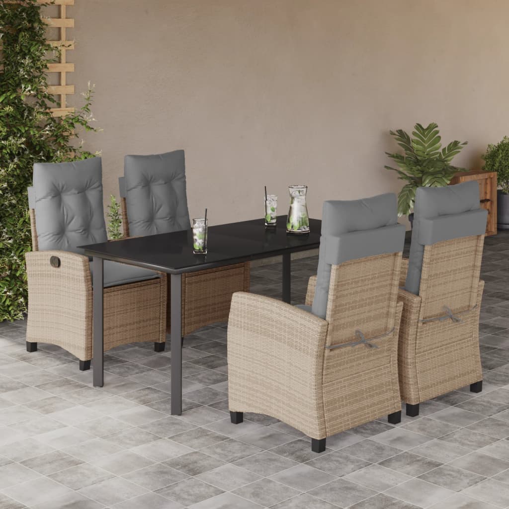 vidaXL 5-tlg. Garten-Essgruppe mit Kissen Beigemischung Poly Rattan