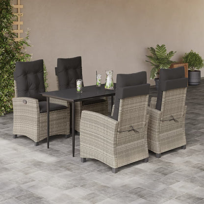 vidaXL 5-tlg. Garten-Essgruppe mit Kissen Hellgrau Poly Rattan