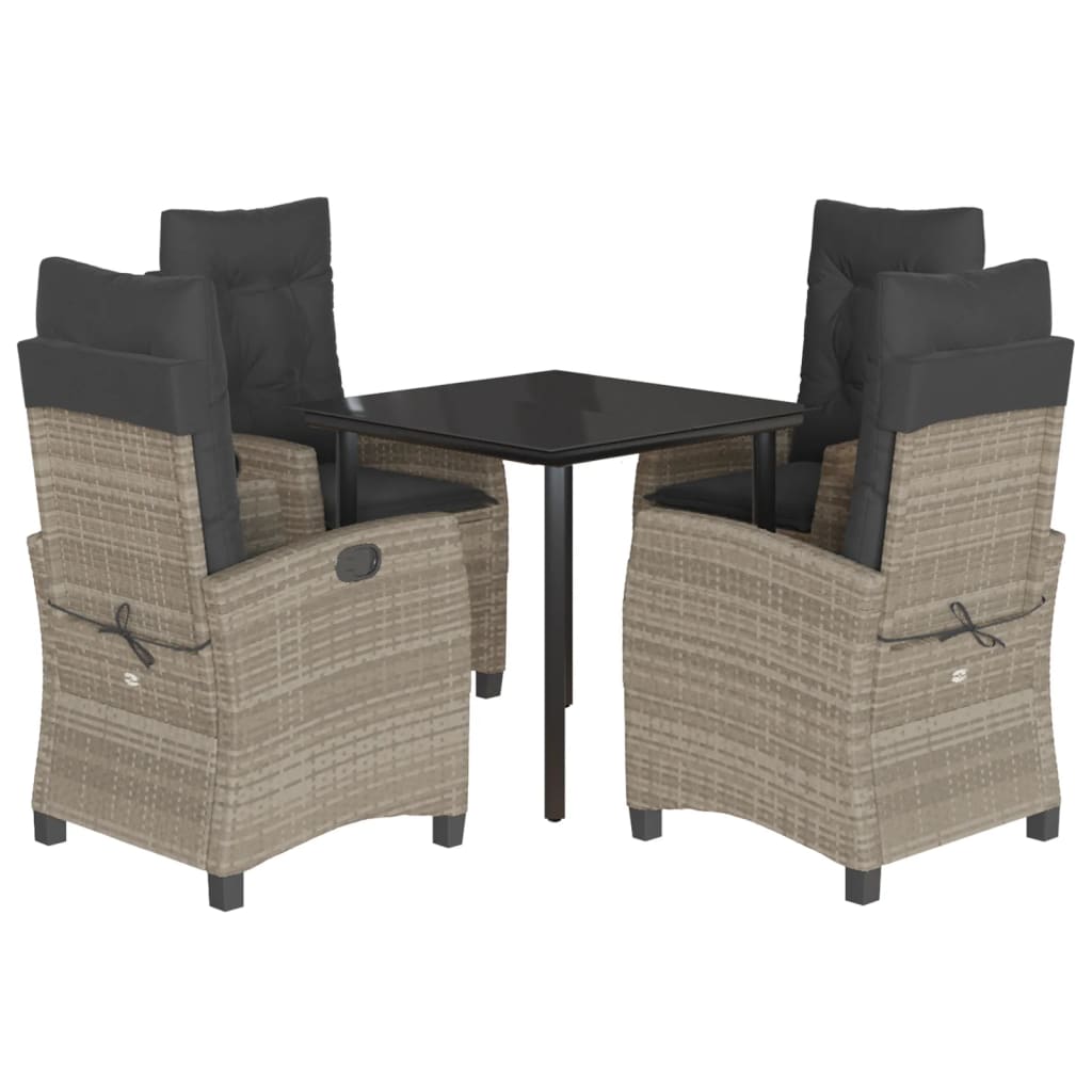 vidaXL 5-tlg. Garten-Essgruppe mit Kissen Hellgrau Poly Rattan