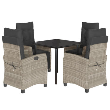 vidaXL 5-tlg. Garten-Essgruppe mit Kissen Hellgrau Poly Rattan