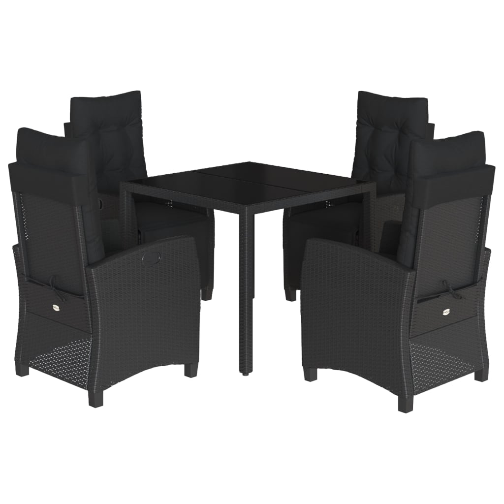 vidaXL 5-tlg. Garten-Essgruppe mit Kissen Schwarz Poly Rattan
