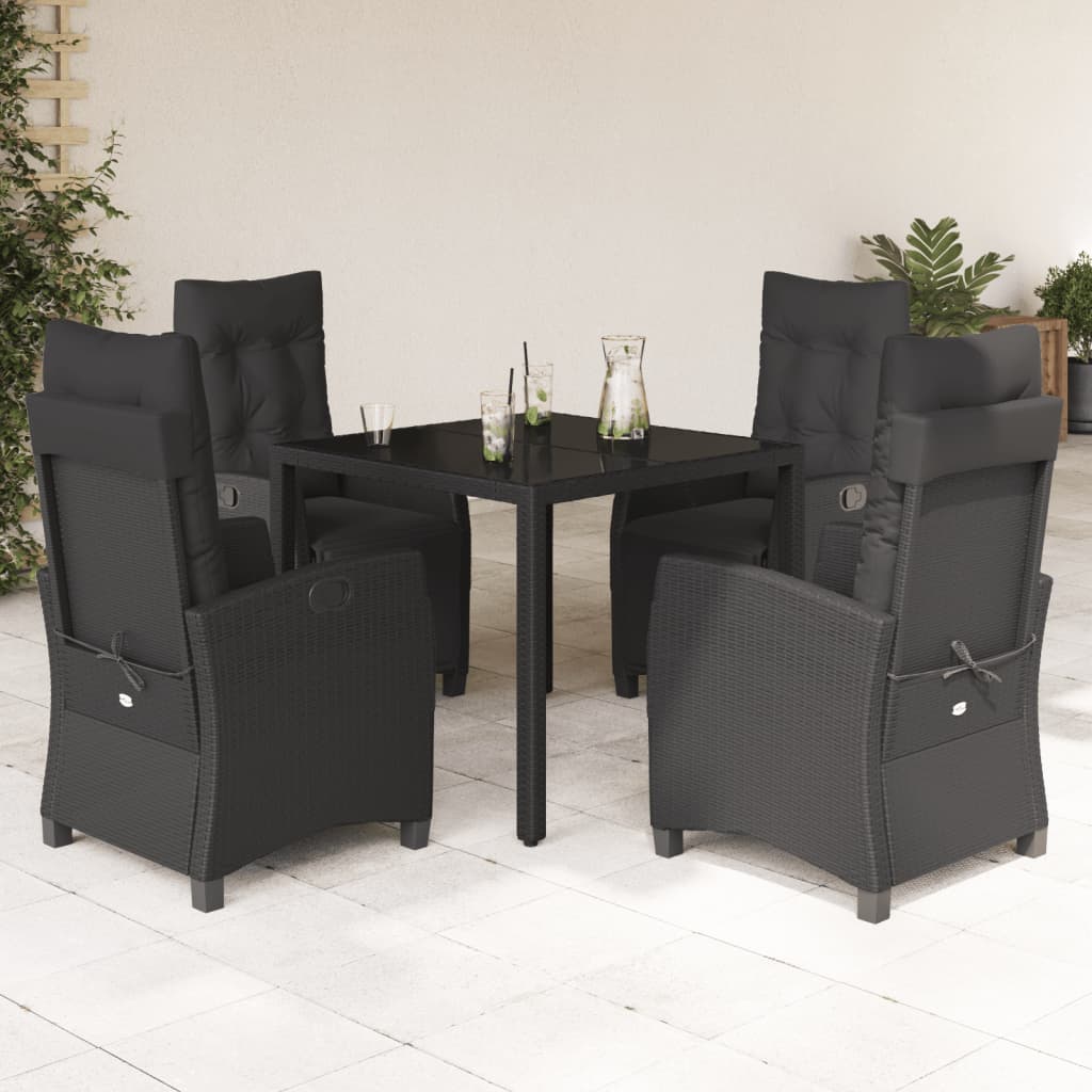 vidaXL 5-tlg. Garten-Essgruppe mit Kissen Schwarz Poly Rattan