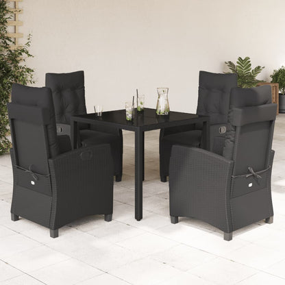 vidaXL 5-tlg. Garten-Essgruppe mit Kissen Schwarz Poly Rattan