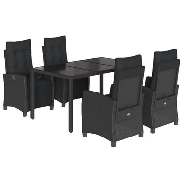vidaXL 5-tlg. Garten-Essgruppe mit Kissen Schwarz Poly Rattan