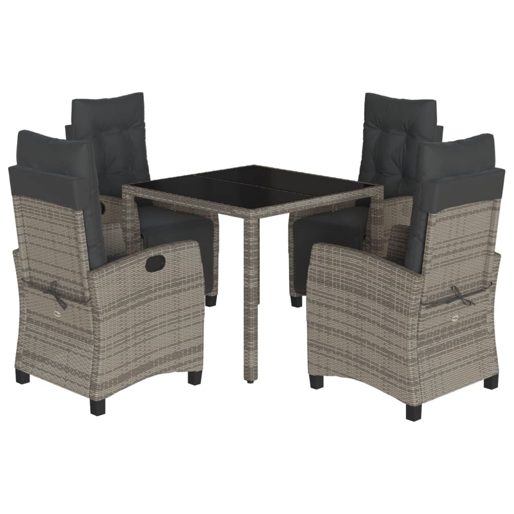 vidaXL 5-tlg. Garten-Essgruppe mit Kissen Grau Poly Rattan