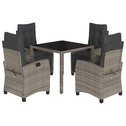 vidaXL 5-tlg. Garten-Essgruppe mit Kissen Grau Poly Rattan