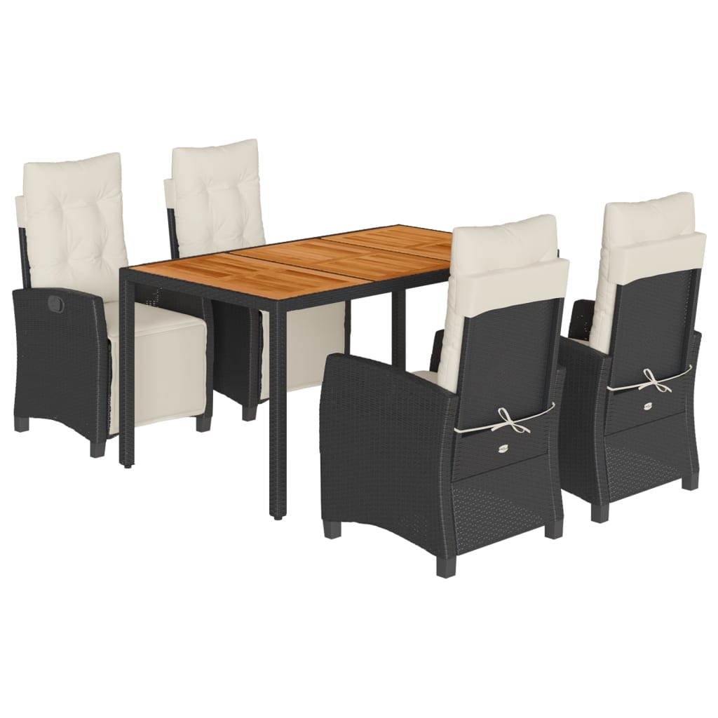 vidaXL 5-tlg. Garten-Essgruppe mit Kissen Schwarz Poly Rattan