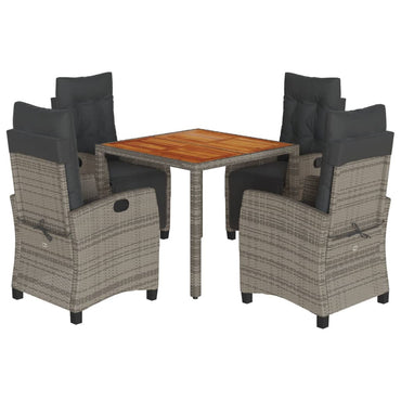 vidaXL 5-tlg. Garten-Essgruppe mit Kissen Grau Poly Rattan