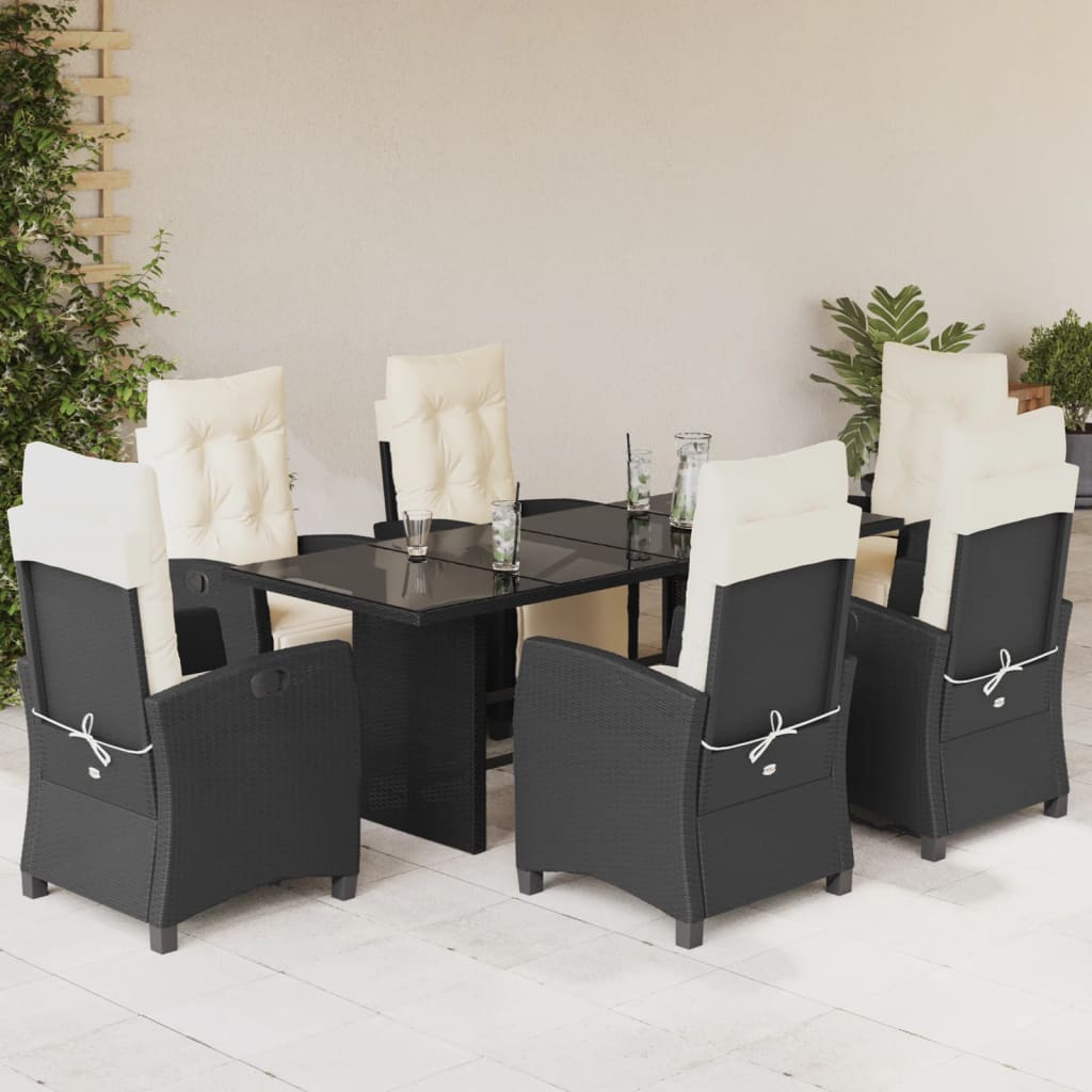 vidaXL Ensemble de salle à manger de jardin 7 pièces avec coussins en résine tressée noire