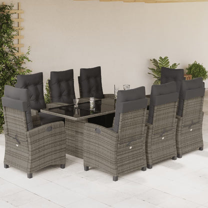 vidaXL 9-tlg. Garten-Essgruppe mit Kissen Grau Poly Rattan