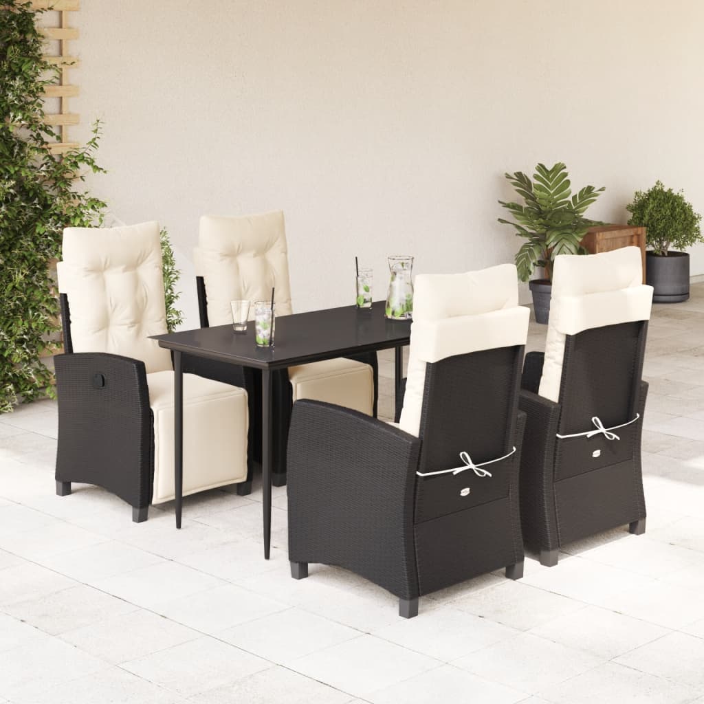 vidaXL 5-tlg. Garten-Essgruppe mit Kissen Schwarz Poly Rattan
