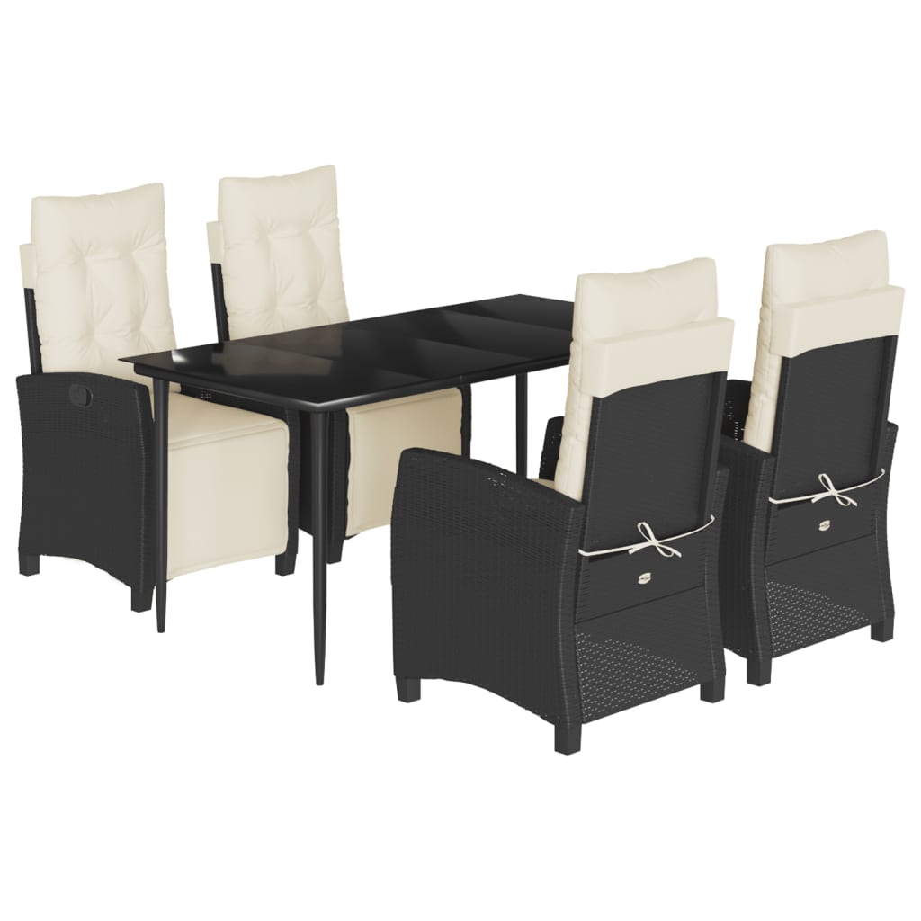 vidaXL 5-tlg. Garten-Essgruppe mit Kissen Schwarz Poly Rattan