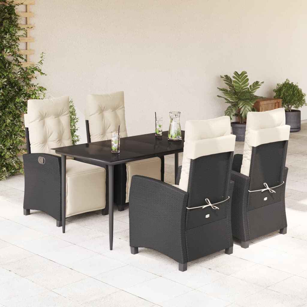 vidaXL 5-tlg. Garten-Essgruppe mit Kissen Schwarz Poly Rattan