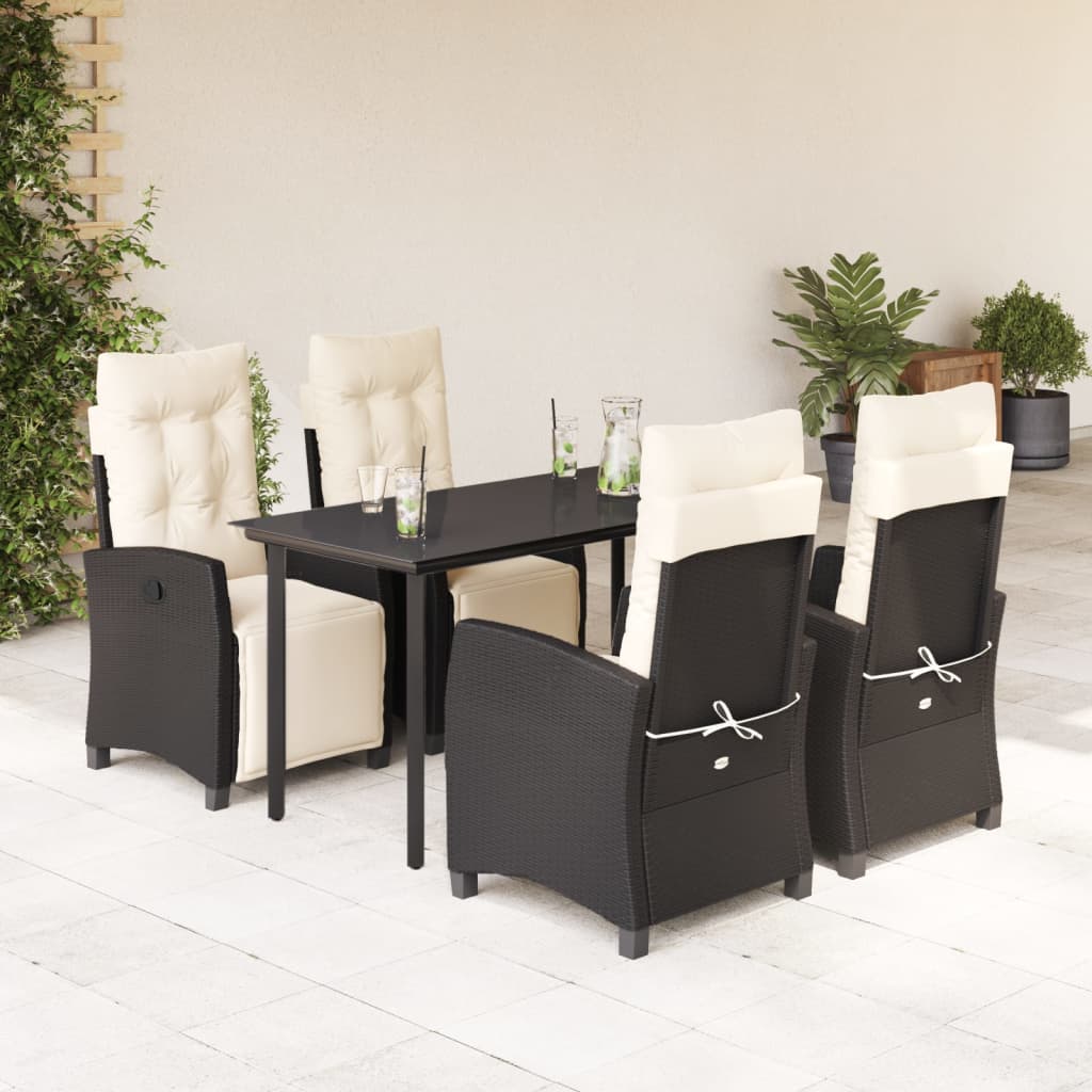 vidaXL 5-tlg. Garten-Essgruppe mit Kissen Schwarz Poly Rattan