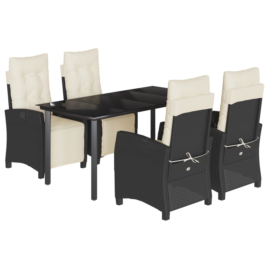 vidaXL 5-tlg. Garten-Essgruppe mit Kissen Schwarz Poly Rattan