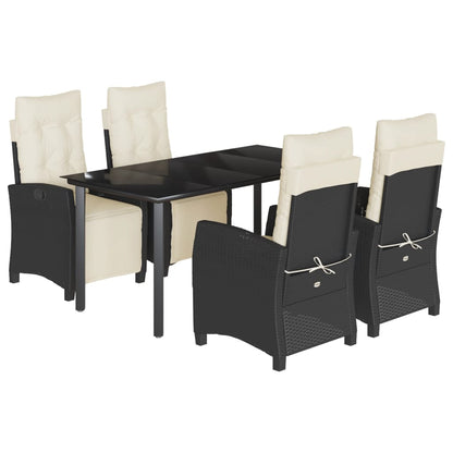 vidaXL 5-tlg. Garten-Essgruppe mit Kissen Schwarz Poly Rattan