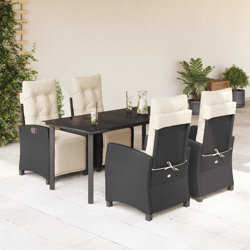 vidaXL 5-tlg. Garten-Essgruppe mit Kissen Schwarz Poly Rattan