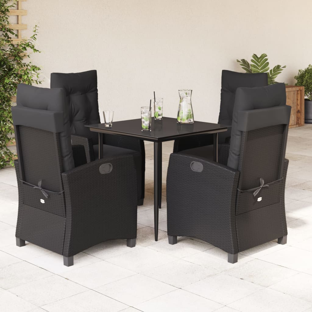 vidaXL 5-tlg. Garten-Essgruppe mit Kissen Schwarz Poly Rattan