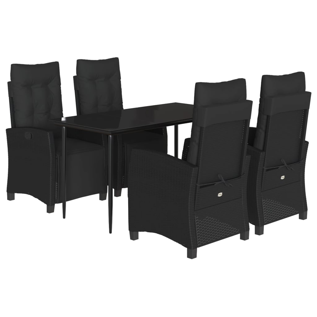 vidaXL 5-tlg. Garten-Essgruppe mit Kissen Schwarz Poly Rattan
