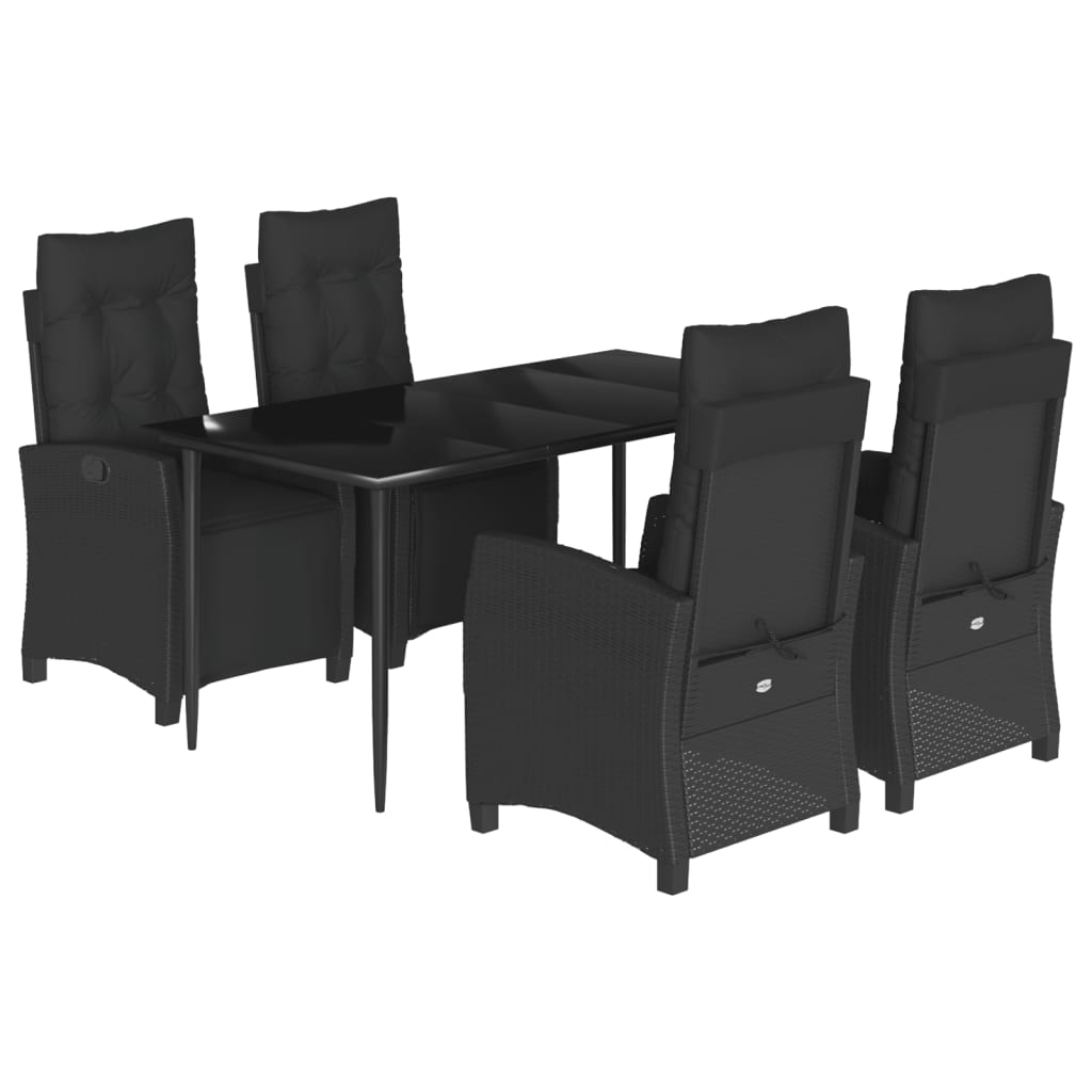 vidaXL 5-tlg. Garten-Essgruppe mit Kissen Schwarz Poly Rattan