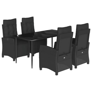 vidaXL 5-tlg. Garten-Essgruppe mit Kissen Schwarz Poly Rattan