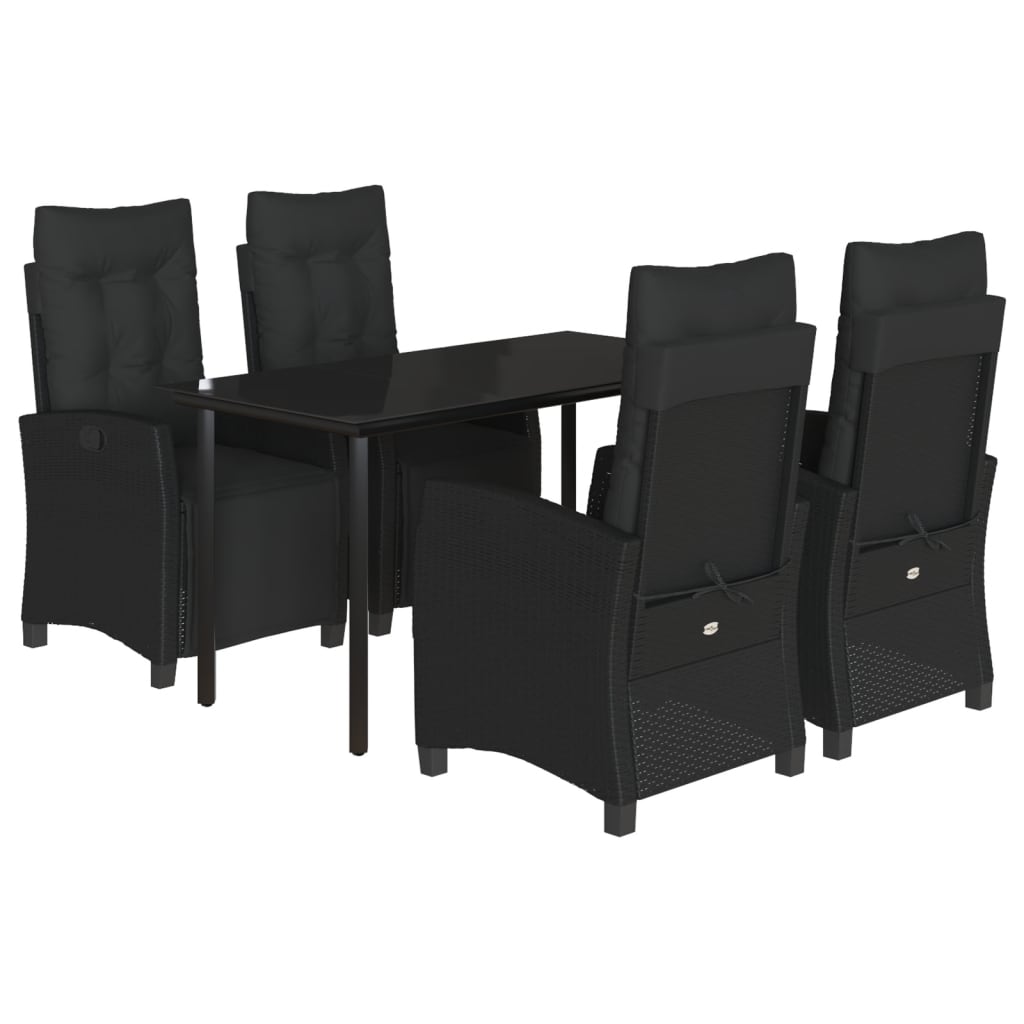 vidaXL 5-tlg. Garten-Essgruppe mit Kissen Schwarz Poly Rattan