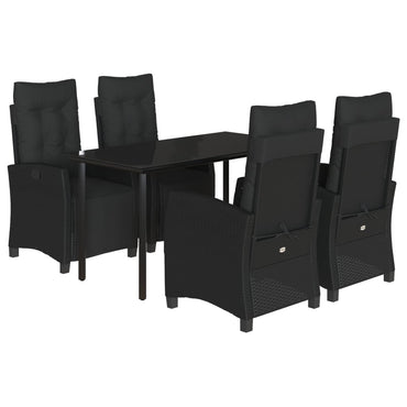 vidaXL 5-tlg. Garten-Essgruppe mit Kissen Schwarz Poly Rattan