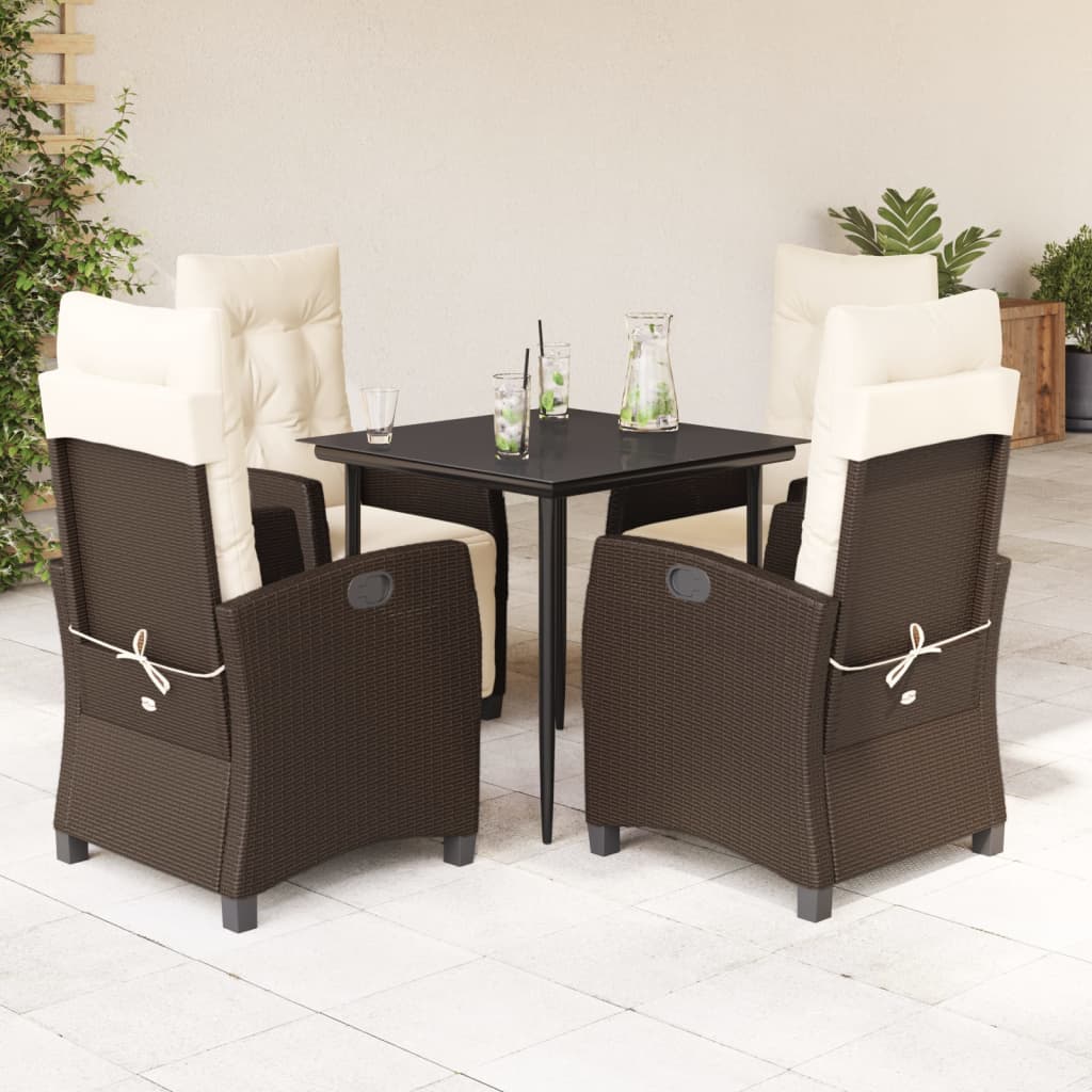vidaXL Ensemble repas de jardin 5 pcs avec coussins résine tressée marron
