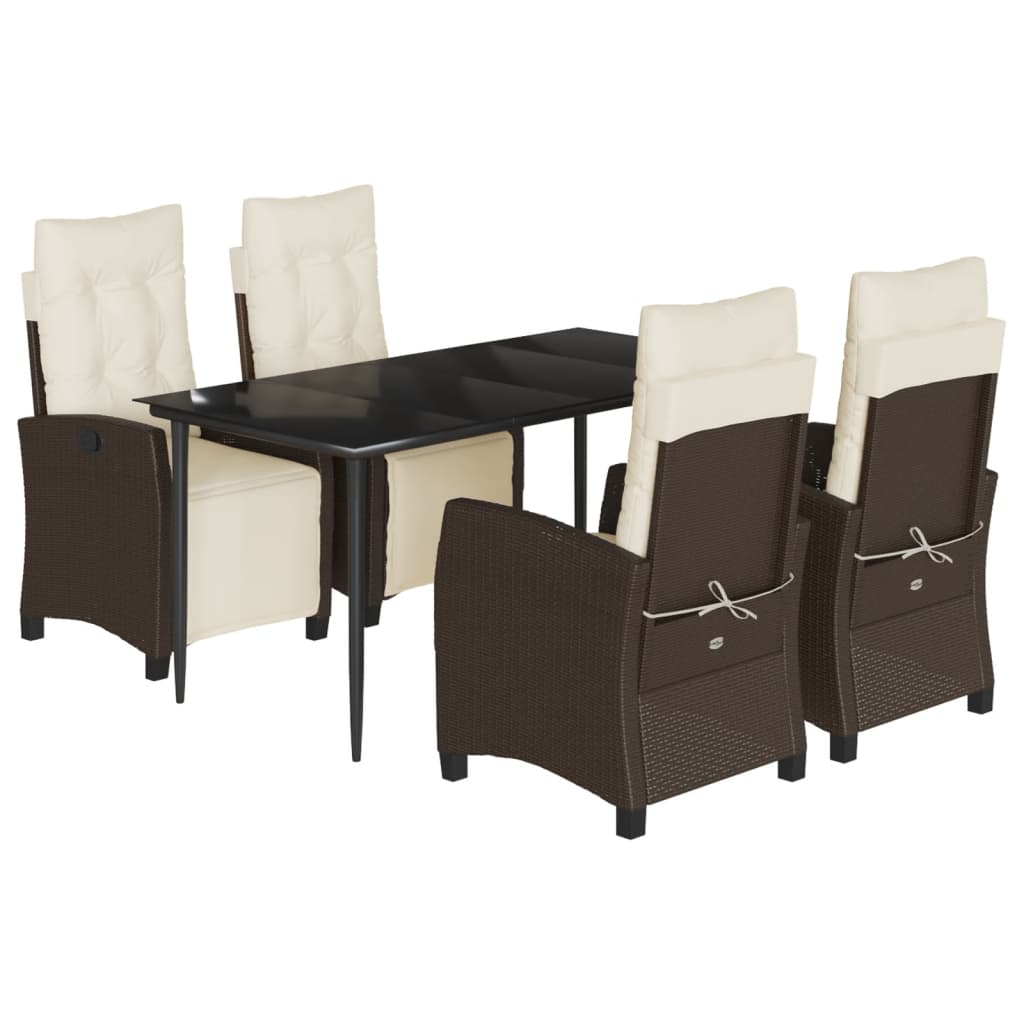 vidaXL Ensemble repas de jardin 5 pcs avec coussins résine tressée marron
