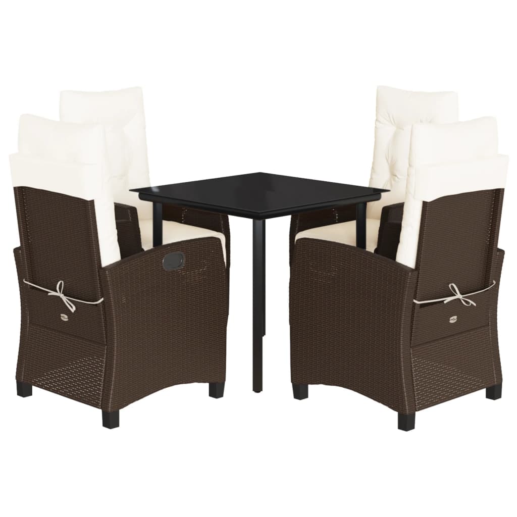 vidaXL Ensemble repas de jardin 5 pcs avec coussins résine tressée marron