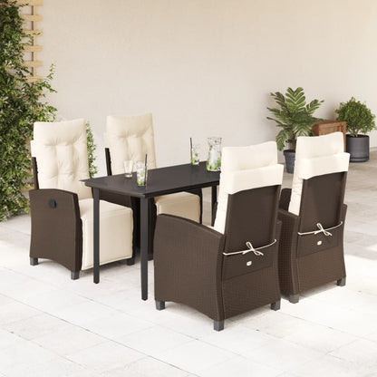 vidaXL Ensemble repas de jardin 5 pcs avec coussins résine tressée marron