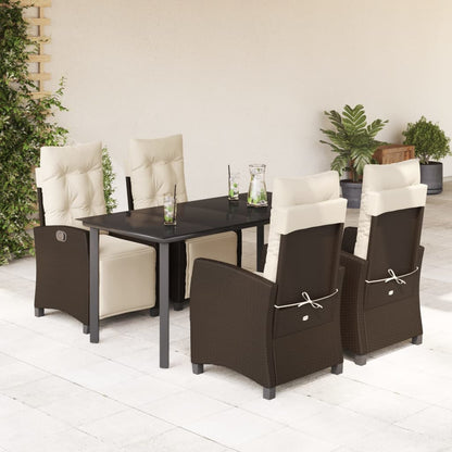 vidaXL Ensemble repas de jardin 5 pcs avec coussins résine tressée marron