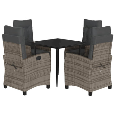 vidaXL 5-tlg. Garten-Essgruppe mit Kissen Grau Poly Rattan