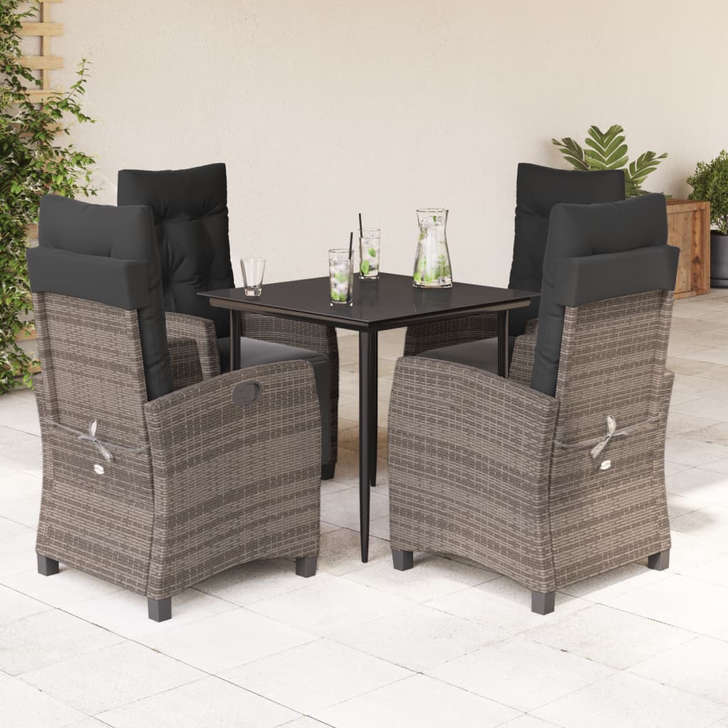 vidaXL Salon de jardin 5 pcs avec coussins Résine tressée Gris