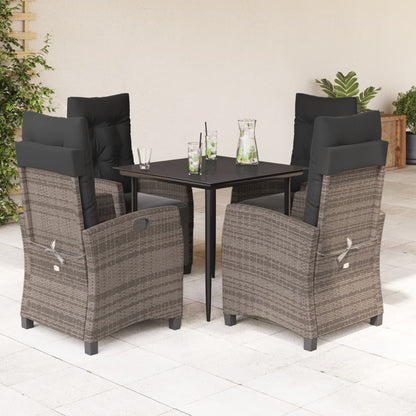 vidaXL Salon de jardin 5 pcs avec coussins Résine tressée Gris