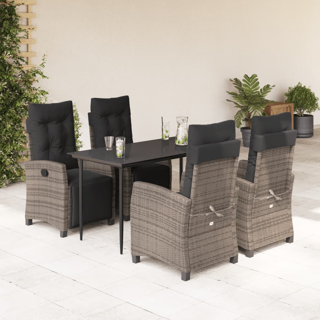 vidaXL 5-tlg. Garten-Essgruppe mit Kissen Grau Poly Rattan