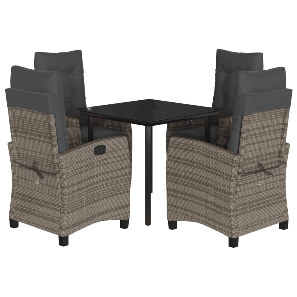 vidaXL 5-tlg. Garten-Essgruppe mit Kissen Grau Poly Rattan