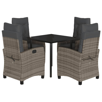 vidaXL 5-tlg. Garten-Essgruppe mit Kissen Grau Poly Rattan