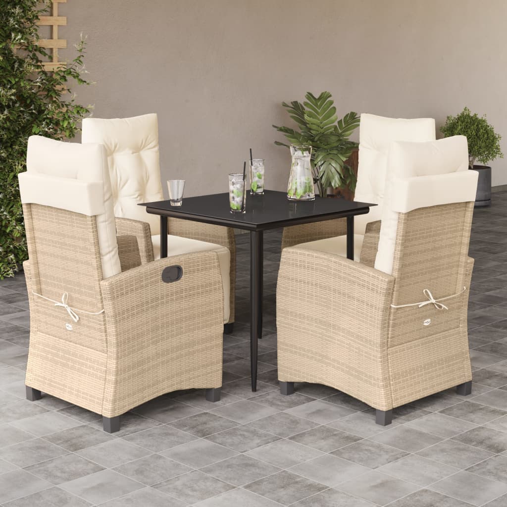 vidaXL Ensemble repas de jardin 5 pcs avec coussins Résine tressée Beige
