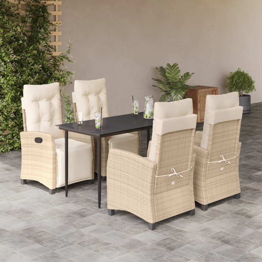 vidaXL Ensemble repas de jardin 5 pcs avec coussins Résine tressée Beige