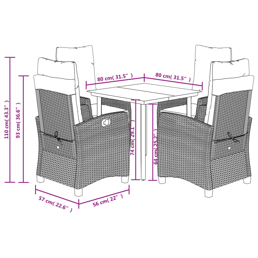 vidaXL Ensemble repas de jardin 5 pcs avec coussins Résine tressée Beige